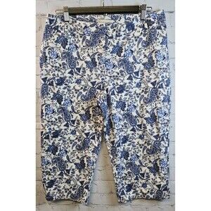 Talbots Signature Crop Paisley Pants Blue White size 10 Casual Workwear Comfort
